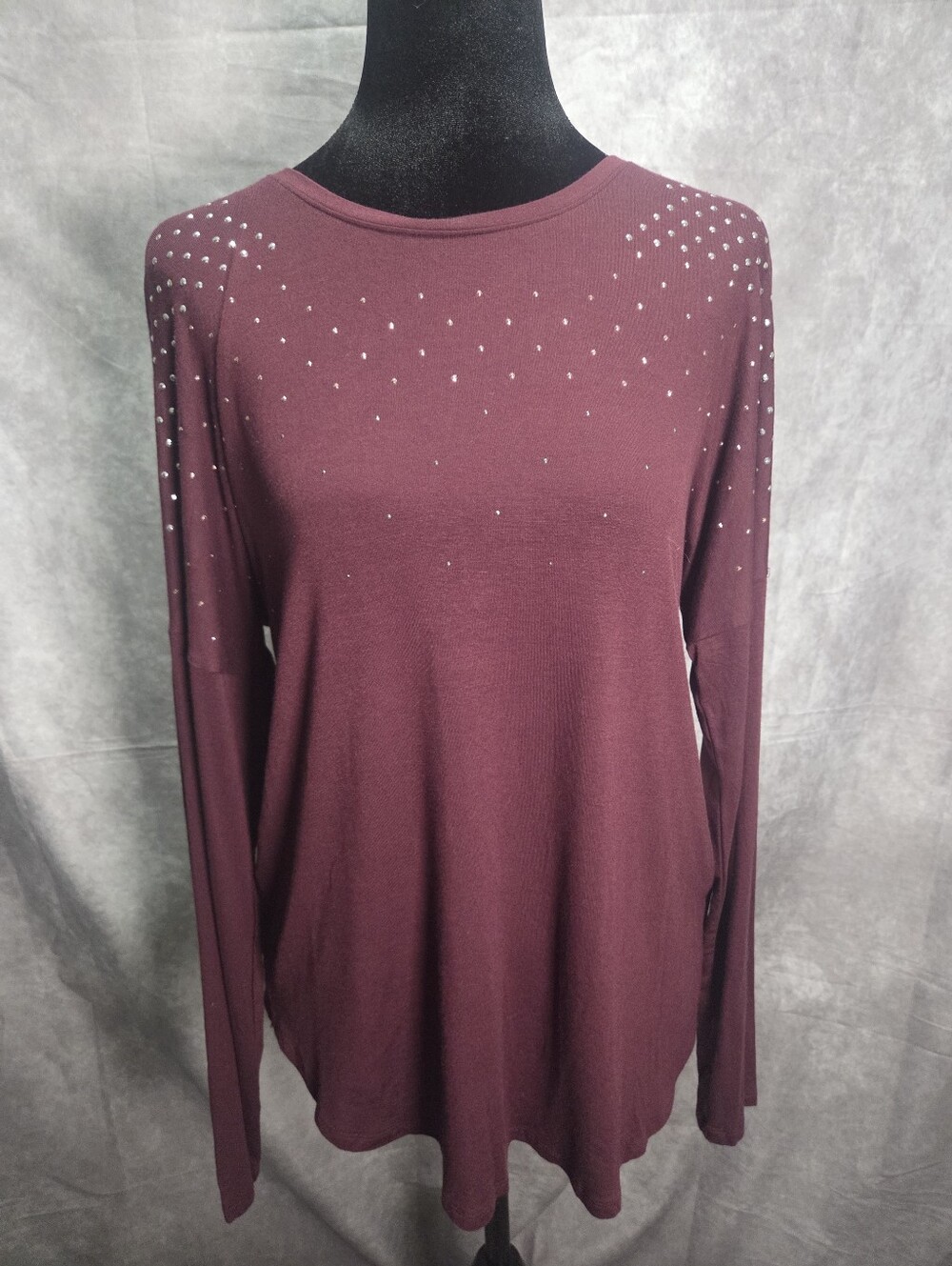 Women’s Long Sleeve Burgundy Top with Rhinestone Detail